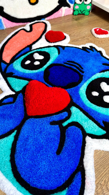 Stitch Tufted Rug – Custom Handmade Blue Cartoon Carpet, Crying Stitch Decor, Puffy Soft Rug for Anime Room Aesthetic or Gift | 3 FT