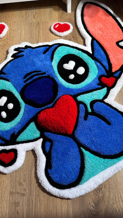 Stitch Tufted Rug – Custom Handmade Blue Cartoon Carpet, Crying Stitch Decor, Puffy Soft Rug for Anime Room Aesthetic or Gift | 3 FT