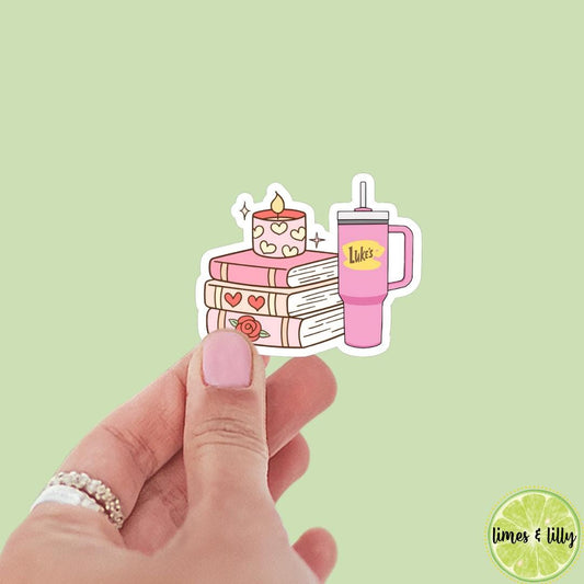 Luke’s Diner Water Cup and Books Vinyl Sticker | Gilmore Girls Vinyl Sticker | TV Show Inspired | Kindle Sticker | Bookish Stickers |