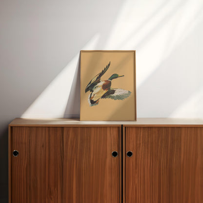Vintage Flying Mallard Print Retro Outdoors Magazine Screen Print Styled Poster Cabin Cottage Wall Art Waterfowl Duck Hunting Poster for Dad