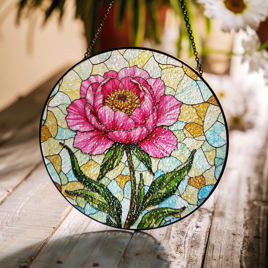 Stained Glass Peony Flower Suncatcher Sun Catcher for Home Decor Gift for Mom or Flower Lovers