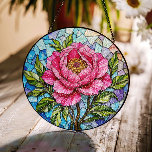 Pink Peony Stained Glass Suncatcher for Window Beautiful Floral Gift for Mother or Friend