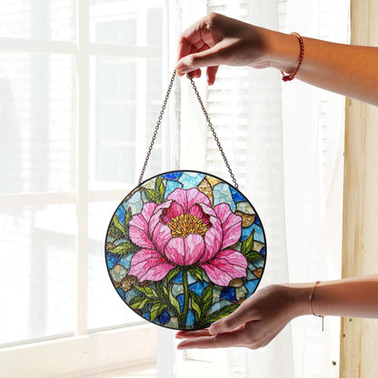 Peony Flower Stained Glass Suncatcher Hanging Window Art Home Decor Gift for Her