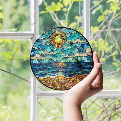 Ocean Sun Stained Glass Suncatcher Beach Home Decor Perfect Gift for Nature Lovers