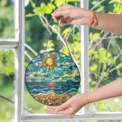 Ocean Sun Stained Glass Suncatcher Beach Home Decor Perfect Gift for Nature Lovers