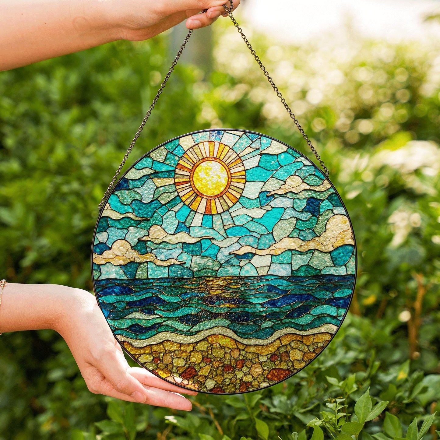 Ocean Sun Stained Glass Suncatcher Beach Home Decor Perfect Gift for Nature Lovers
