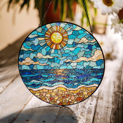 Ocean Sun Stained Glass Suncatcher Beach Home Decor Perfect Gift for Nature Lovers