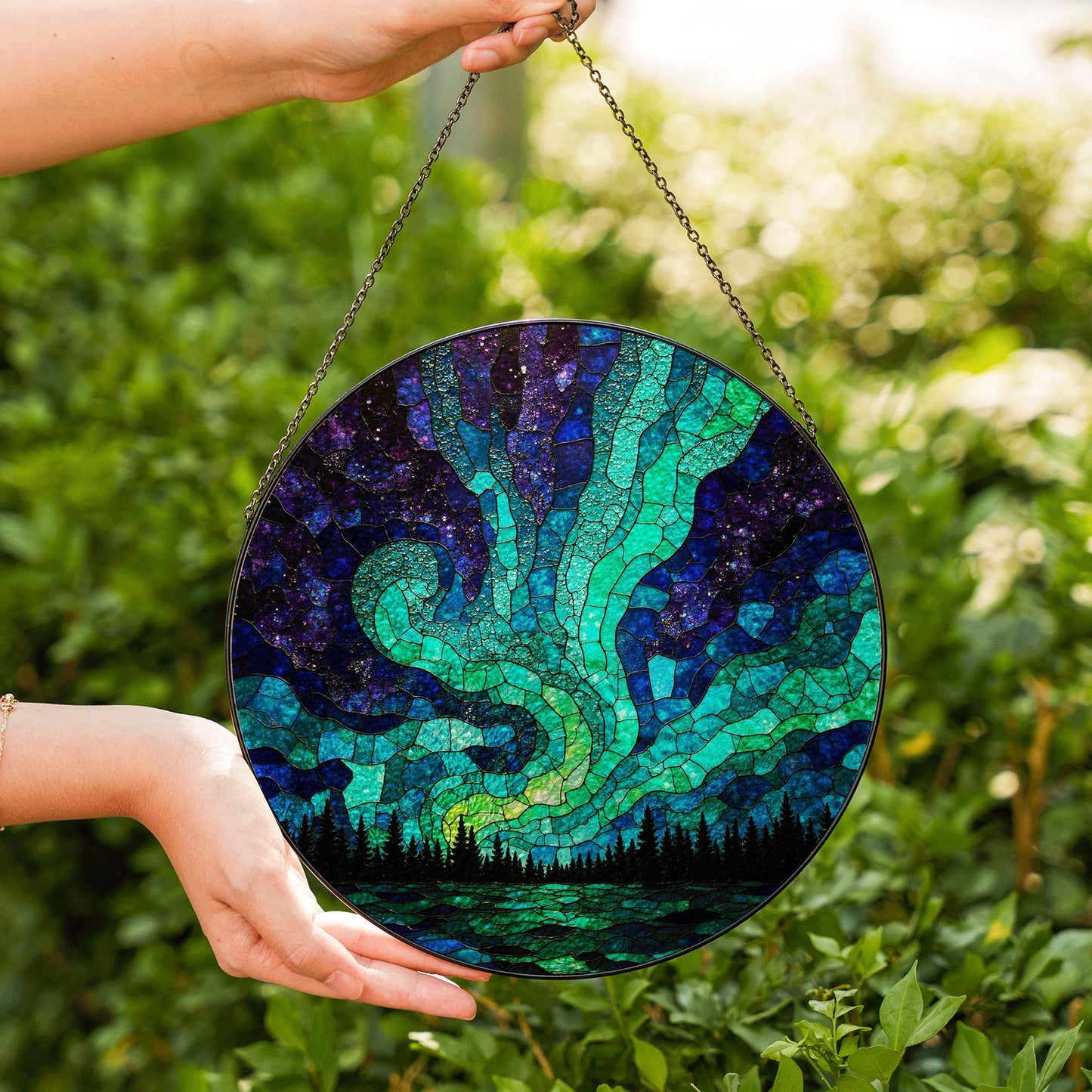 Northern Lights Suncatcher Stained Glass Gift Nature Lovers Home Decor