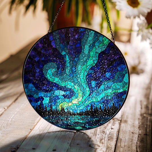 Northern Lights Suncatcher Stained Glass Gift Nature Lovers Home Decor