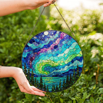 Northern Lights Stained Glass Suncatcher Beautiful Nature Design Window Decor Gift for Nature Lovers