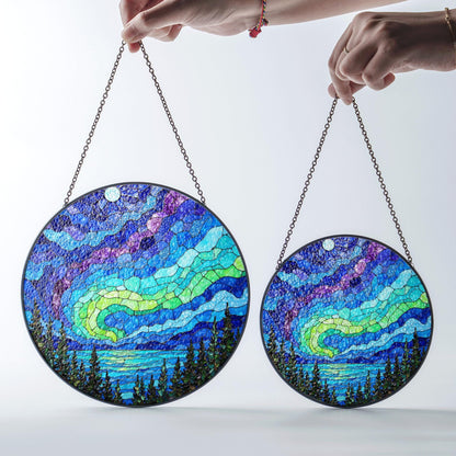 Northern Lights Stained Glass Suncatcher Beautiful Nature Design Window Decor Gift for Nature Lovers
