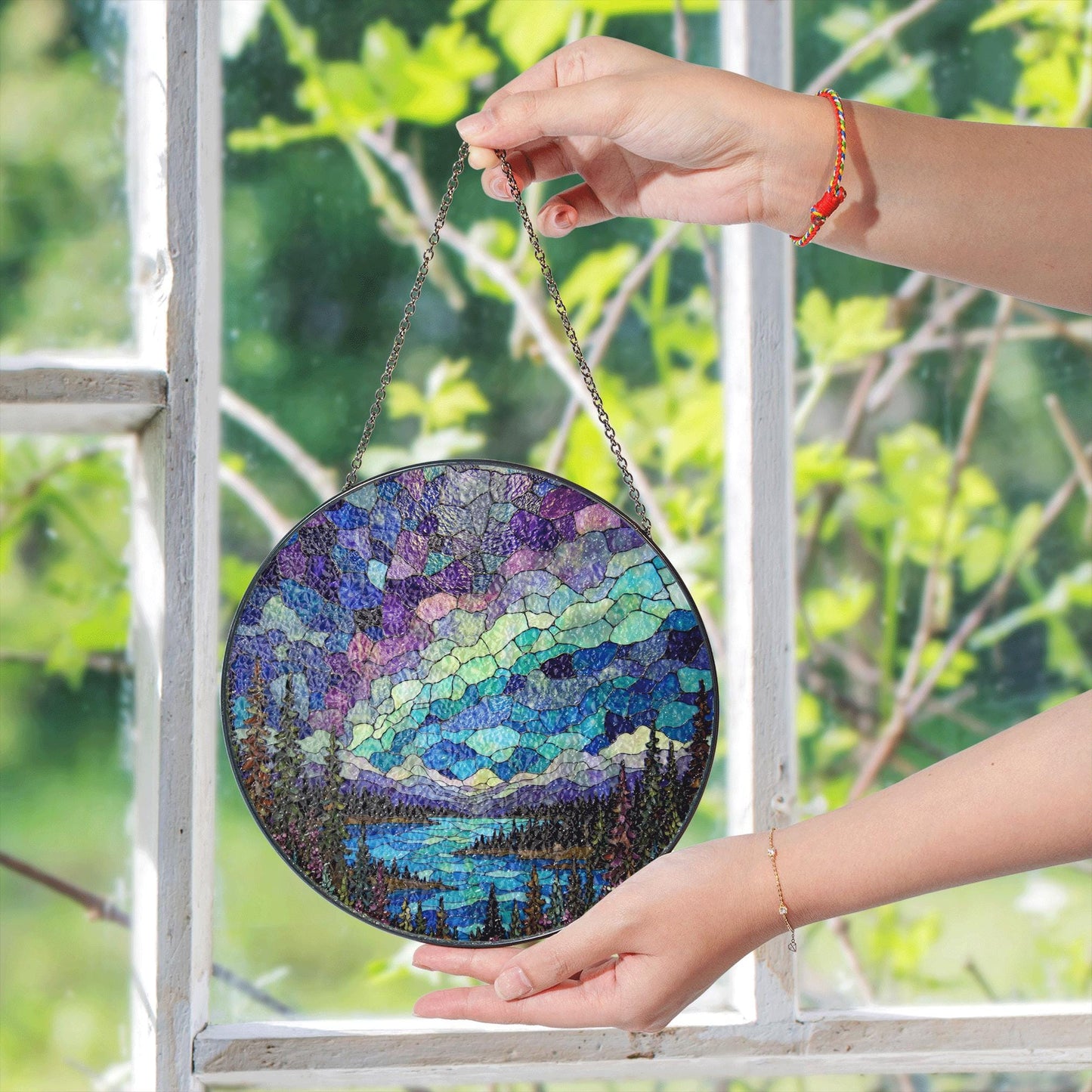 Stained Glass Landscape Suncatcher Nature Scenic Window Decoration Gift for Nature Lovers