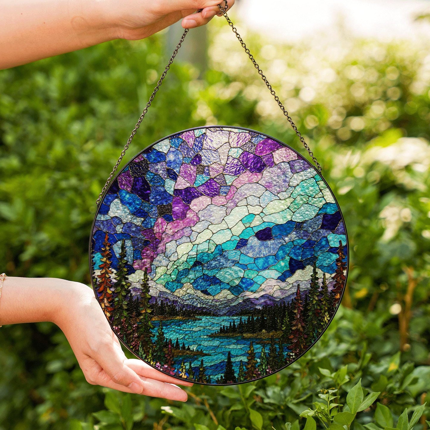 Stained Glass Landscape Suncatcher Nature Scenic Window Decoration Gift for Nature Lovers