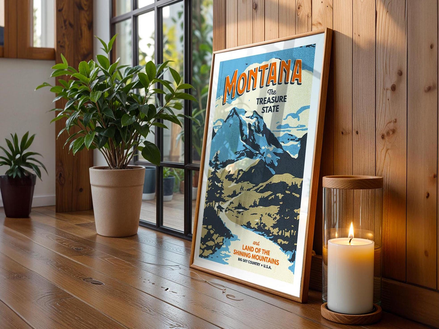 Montana Travel Print Retro Montana Art Treasure State Travel Poster Montana Gift for Friend Outdoorsy Wall Decor