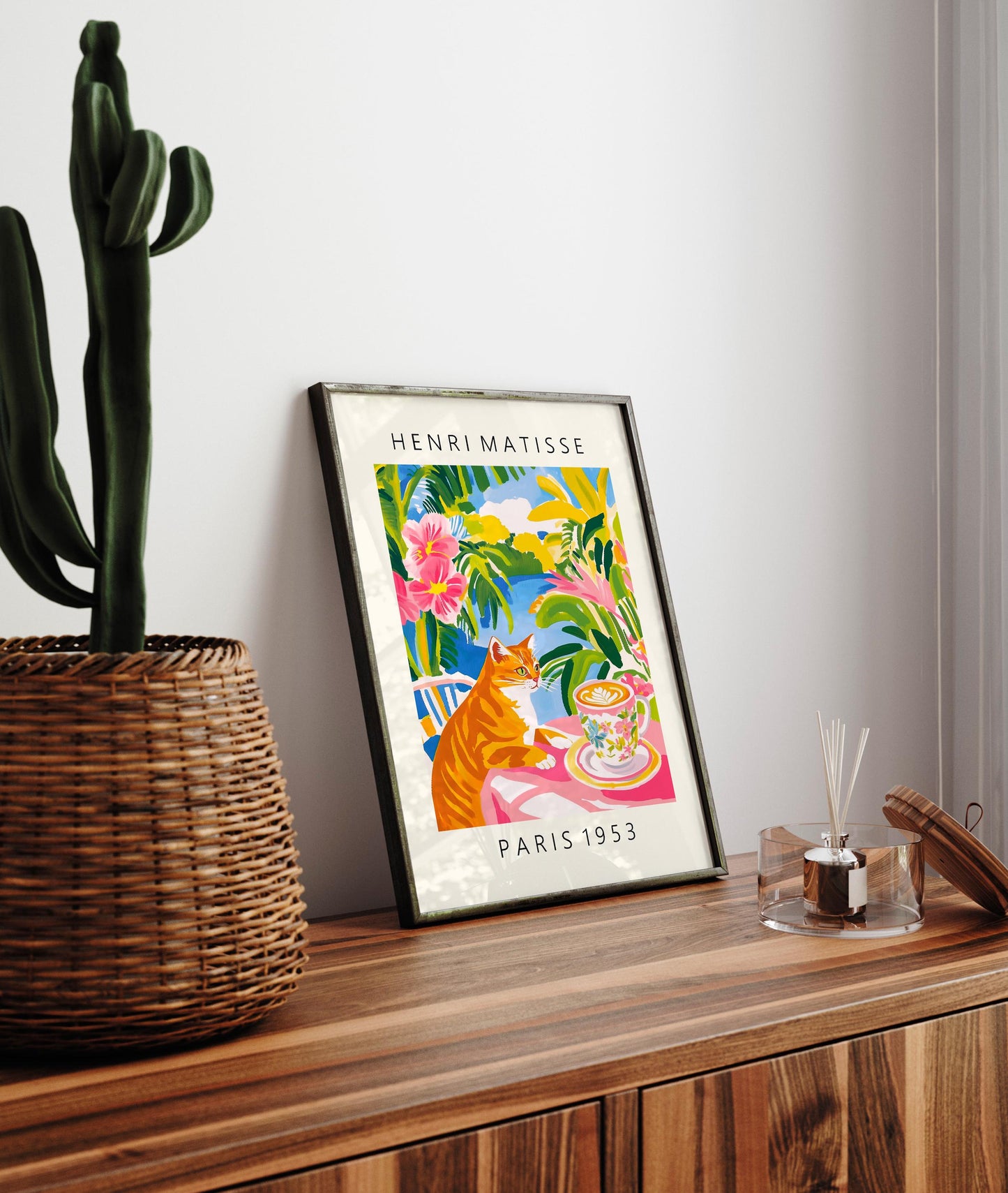Ginger Tabby Cat Art Print: Matisse Style Coffee Poster