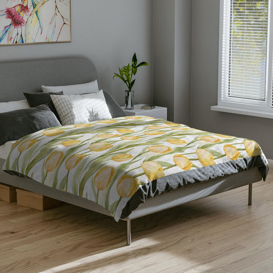 Spring Tulip Blanket Yellow Flowers Fleece Throw Floral Easter Home Decor Botanical Lap Blanket Nursery Decor Nesting Party Baby Shower Gift