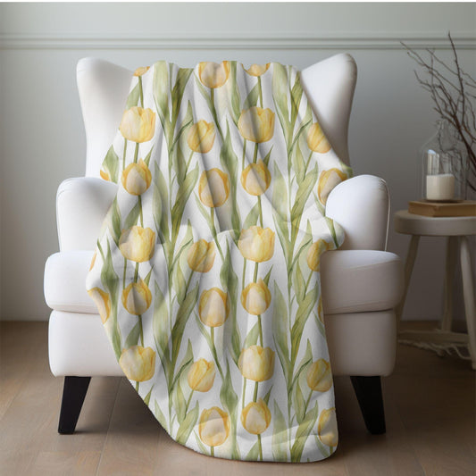 Spring Tulip Blanket Yellow Flowers Fleece Throw Floral Easter Home Decor Botanical Lap Blanket Nursery Decor Nesting Party Baby Shower Gift