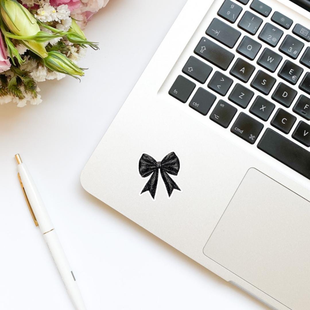 Coquette Black Glitter Bow Sticker | Girly Stickers | Cute Stickers | Kindle Stickers | Vinyl Sticker | Water Bottle Sticker