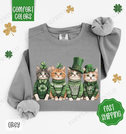 Cute St Patricks Cats Sweatshirt, Happy Go Lucky tee, Lucky Cats Sweatshirt, Cat Lover Sweater, St Patricks Cat Gift, Cat Mom Shirt