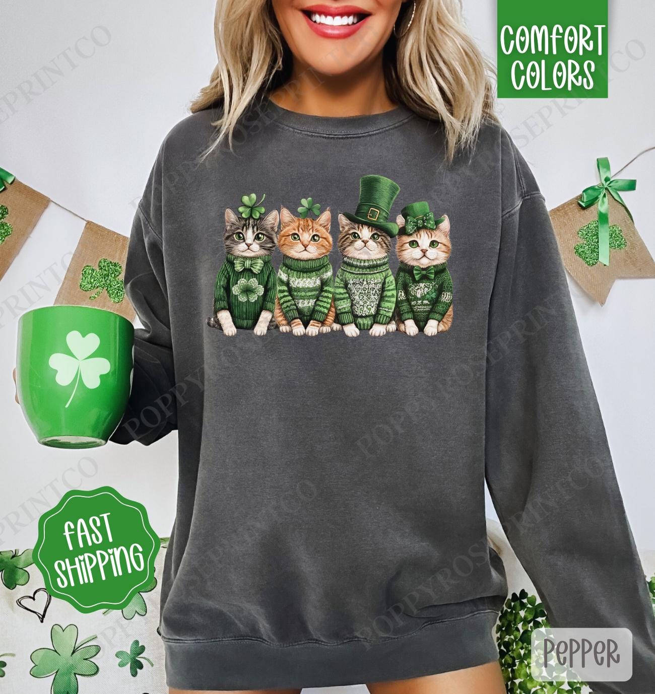 Cute St Patricks Cats Sweatshirt, Happy Go Lucky tee, Lucky Cats Sweatshirt, Cat Lover Sweater, St Patricks Cat Gift, Cat Mom Shirt