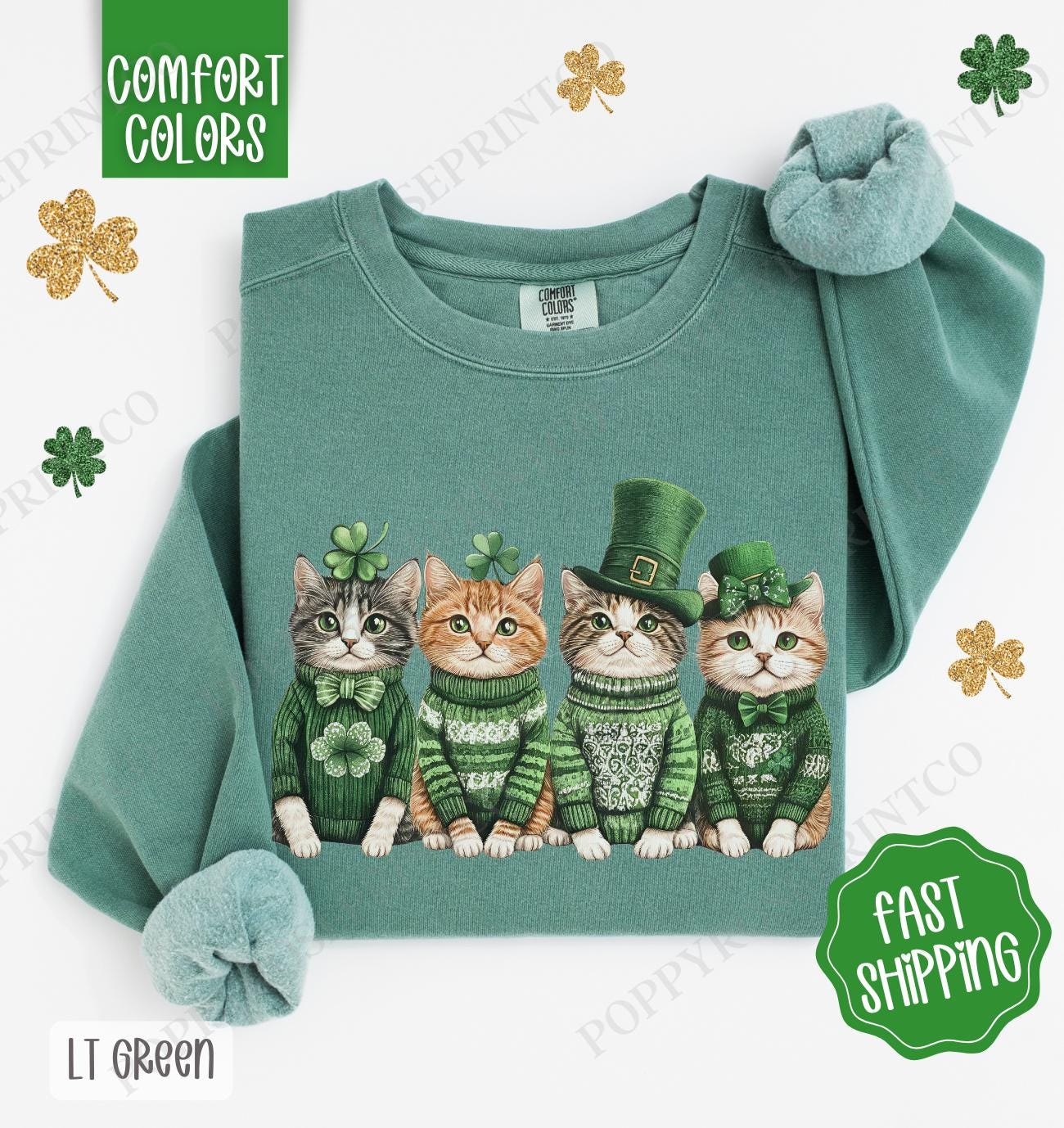 Cute St Patricks Cats Sweatshirt, Happy Go Lucky tee, Lucky Cats Sweatshirt, Cat Lover Sweater, St Patricks Cat Gift, Cat Mom Shirt