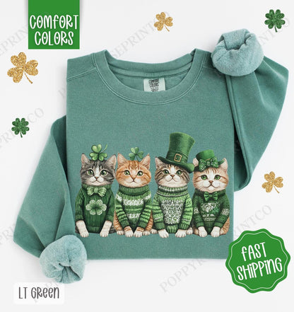 Cute St Patricks Cats Sweatshirt, Happy Go Lucky tee, Lucky Cats Sweatshirt, Cat Lover Sweater, St Patricks Cat Gift, Cat Mom Shirt