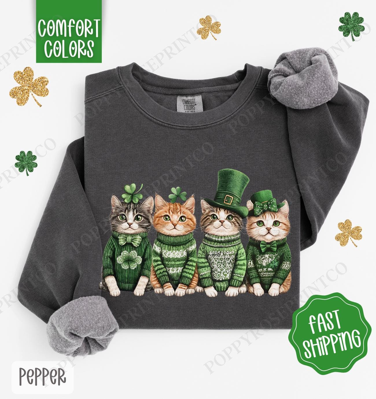 Cute St Patricks Cats Sweatshirt, Happy Go Lucky tee, Lucky Cats Sweatshirt, Cat Lover Sweater, St Patricks Cat Gift, Cat Mom Shirt