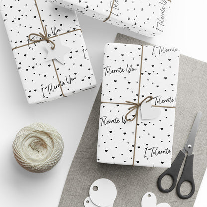 Funny Valentine's Gift Wrap: 'I Tolerate You' Hearts Pattern