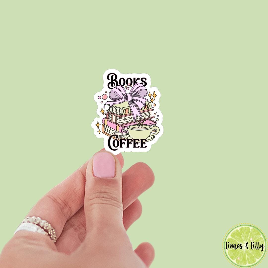 Books and Coffee Bow Book Stack Vinyl Sticker | Kindle Stickers | Bookish Stickers | Water Bottle Stickers | Laptop Stickers