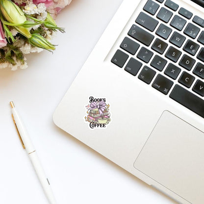 Books and Coffee Bow Book Stack Vinyl Sticker | Kindle Stickers | Bookish Stickers | Water Bottle Stickers | Laptop Stickers