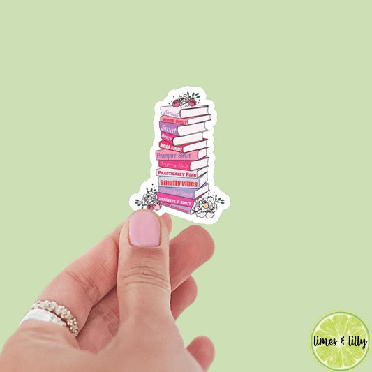 Smut Smutty Vibes Pink Floral Book Stack Sticker | Book Sticker | Bookish Stickers | Kindle Stickers | Book Lover | Romance Tropes