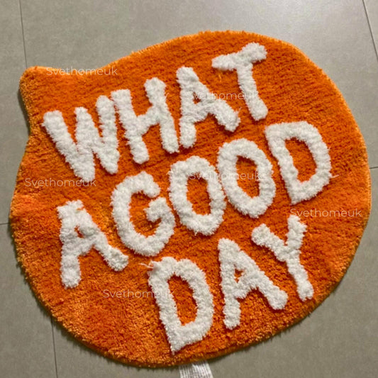 Orange Rug | Flocking Floor Rug | What a Good Day Rug | Living Room | Nordic | Bathroom | Soft Fluffy Rug | Bedside Carpets | Entryway Floor