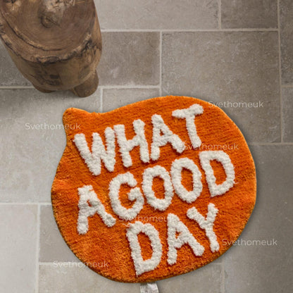 Orange Rug | Flocking Floor Rug | What a Good Day Rug | Living Room | Nordic | Bathroom | Soft Fluffy Rug | Bedside Carpets | Entryway Floor