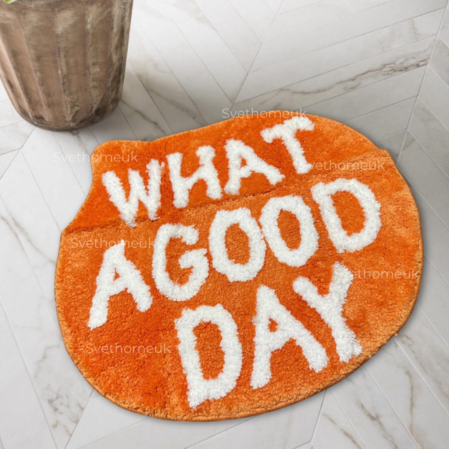 Orange Rug | Flocking Floor Rug | What a Good Day Rug | Living Room | Nordic | Bathroom | Soft Fluffy Rug | Bedside Carpets | Entryway Floor