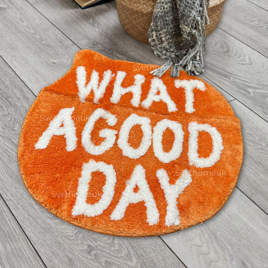 Orange Rug | Flocking Floor Rug | What a Good Day Rug | Living Room | Nordic | Bathroom | Soft Fluffy Rug | Bedside Carpets | Entryway Floor