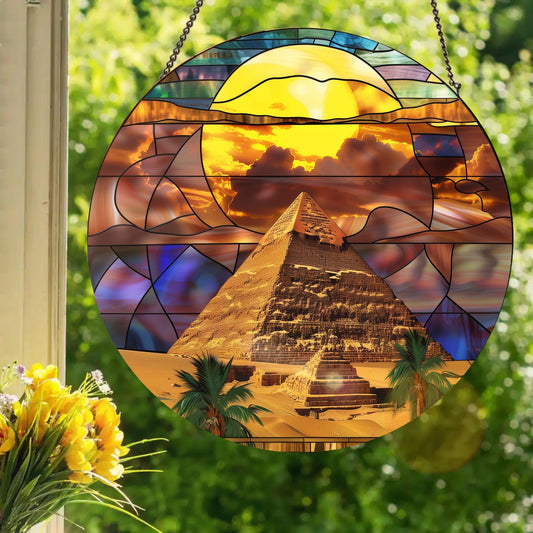 Pyramid of Giza - Giza, Nile River, Egypt: Stained Glass Style Window Hanging