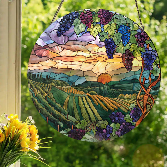 Napa Vineyard: Stained Glass Style Window Hanging