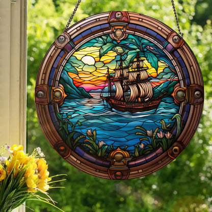 Pirate Ship: Stained Glass Style Window Hanging