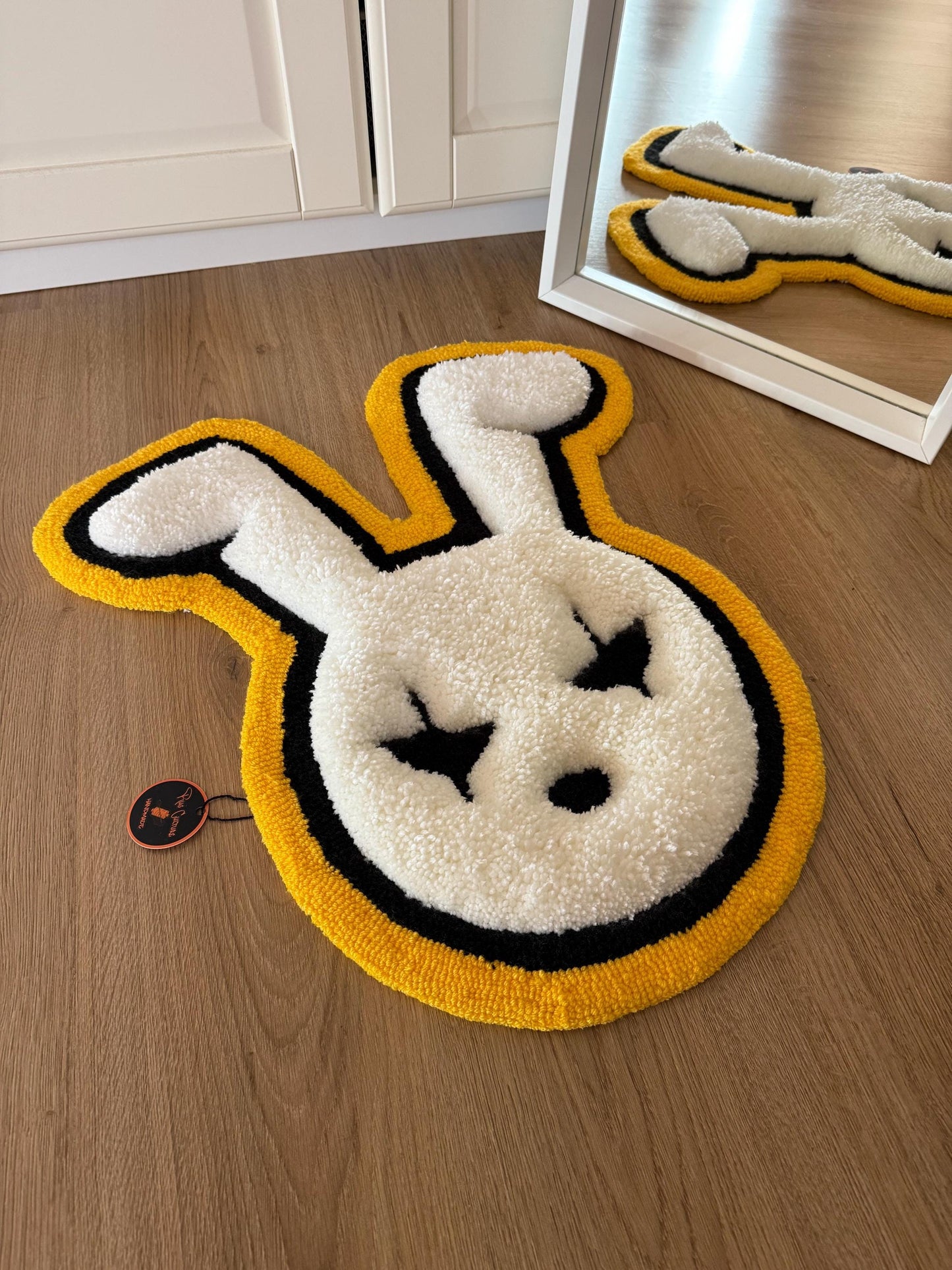 Handmade Tufted Bunny Rug – 3D Fluffy Rabbit Carpet, Cute Wall Art or Floor Mat, Funny Accent Decor (Bad Bunny Inspired)