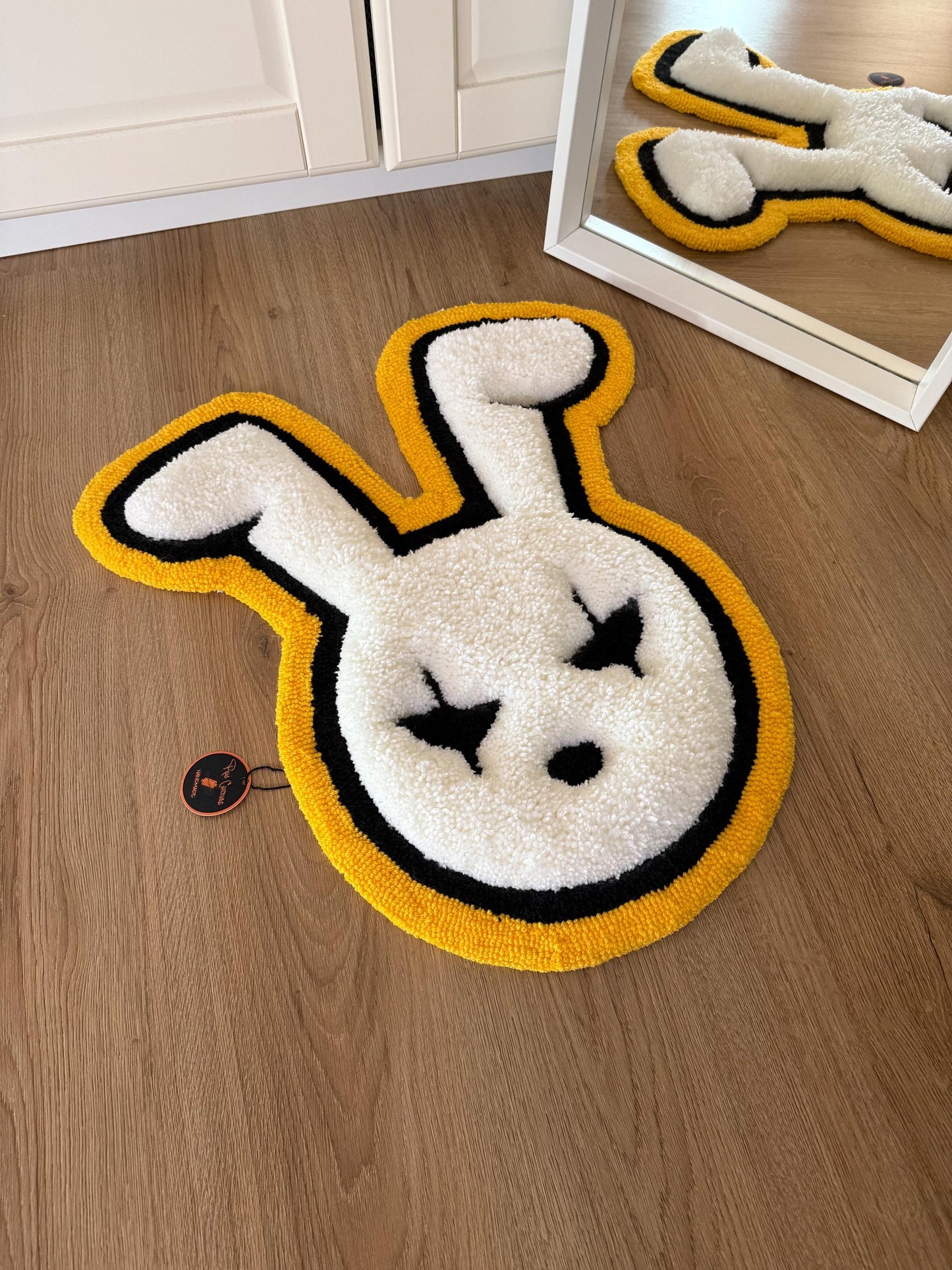 Handmade Tufted Bunny Rug – 3D Fluffy Rabbit Carpet, Cute Wall Art or Floor Mat, Funny Accent Decor (Bad Bunny Inspired)