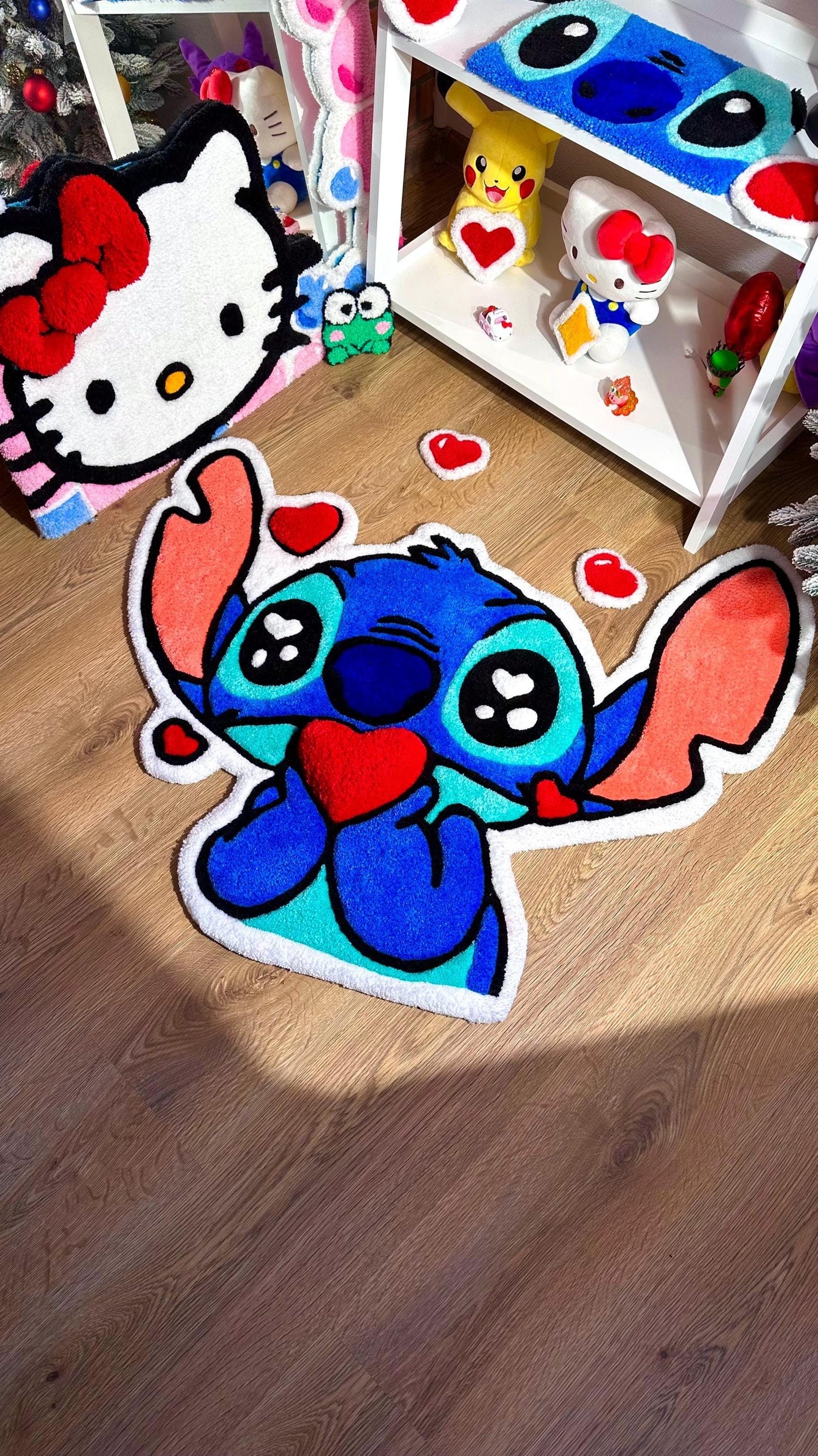 Stitch Tufted Rug – Custom Handmade Blue Cartoon Carpet, Crying Stitch Decor, Puffy Soft Rug for Anime Room Aesthetic or Gift | 3 FT