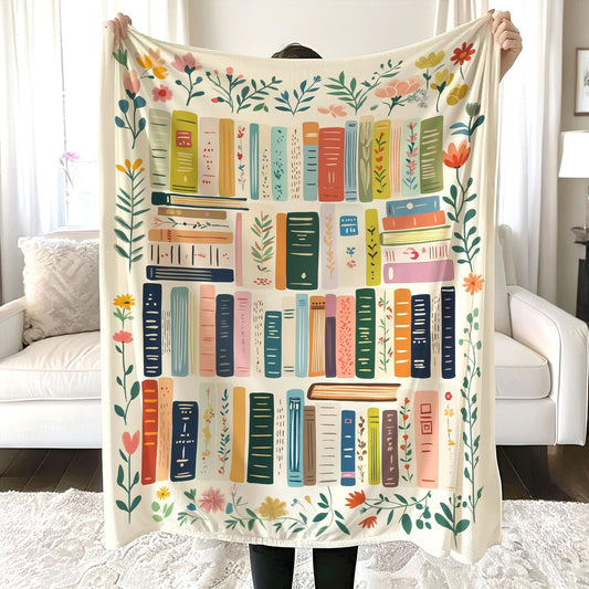 Vintage Library Blanket, Boho Wildflowers Bookish Quilt, Cottagecore Flower Book Gift, Retro Book Lover Gift For Reader Librarian Teacher