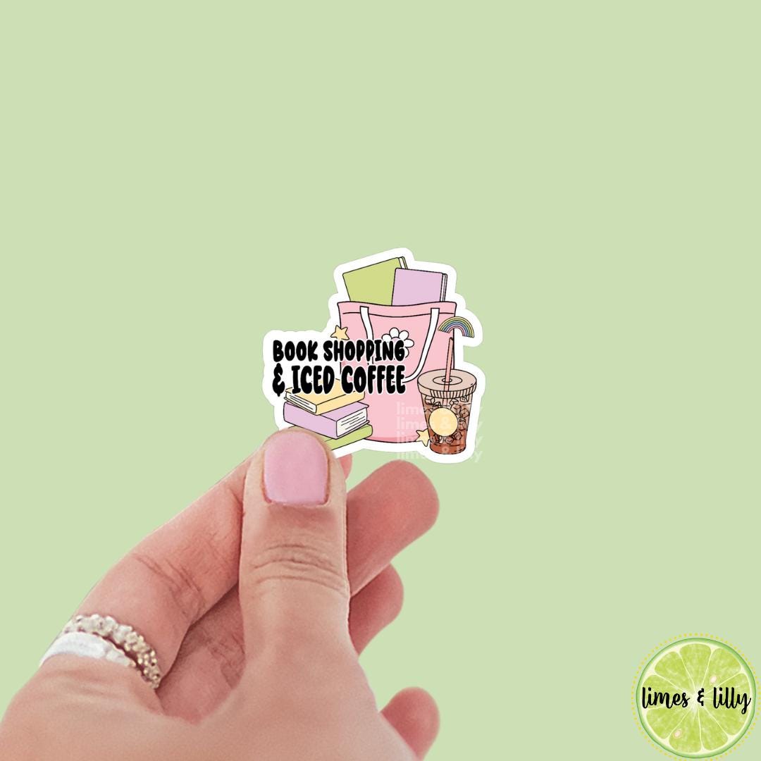 Book Shopping and Iced Coffee Tote Bag Vinyl Sticker | Kindle Sticker | Bookish Stickers | Mood Reader | Girly | Shopping Bag | Book Stack