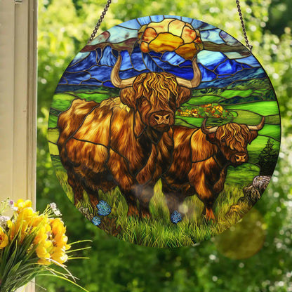 Highland Cattle: Stained Glass Style Window Hanging