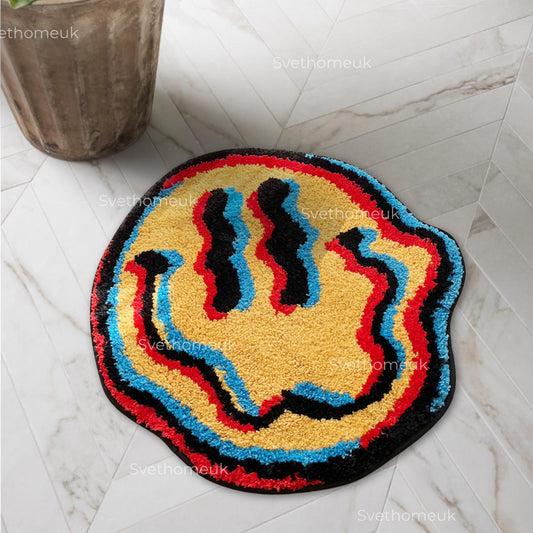 Trippy Smile Rug | Smiley Face Rug, Yellow Rug, Tufted Rug, Bedroom Area, | Round Rug, Living Room Rug, Area Rug, Custom Rug, Colorful Rug