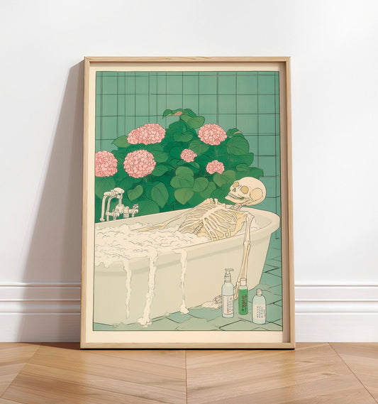 Skeleton in Bath: Funny Bathroom Art in Japanese Style