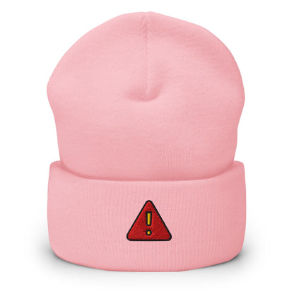 Warning Sign Beanie, Handmade Cuffed Knit Unisex Slouchy Adult Winter Hat Cap Gift, Kawaii
