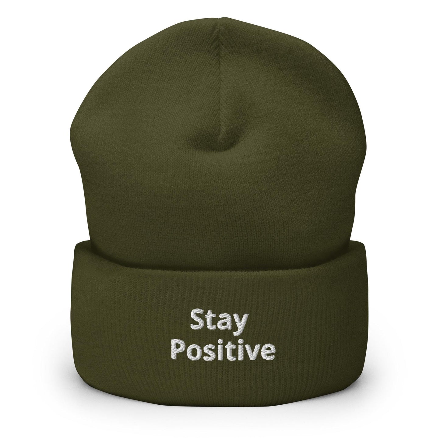 Stay Positive Beanie, Handmade Cuffed Knit Unisex Slouchy Adult Winter Hat Cap Gift, Kawaii