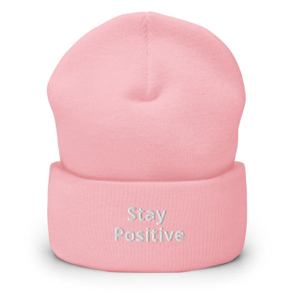 Stay Positive Beanie, Handmade Cuffed Knit Unisex Slouchy Adult Winter Hat Cap Gift, Kawaii