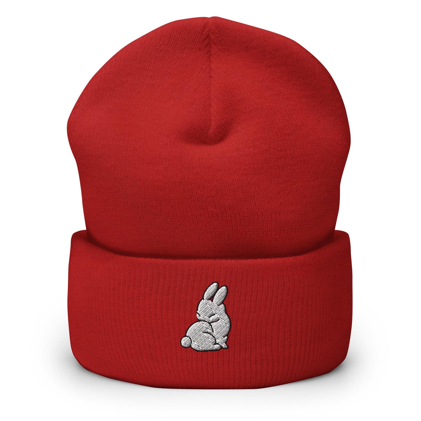 Rabbit Beanie, Handmade Cuffed Knit Unisex, Forestcore, Adult Winter Hat Cap Gift, Kawaii
